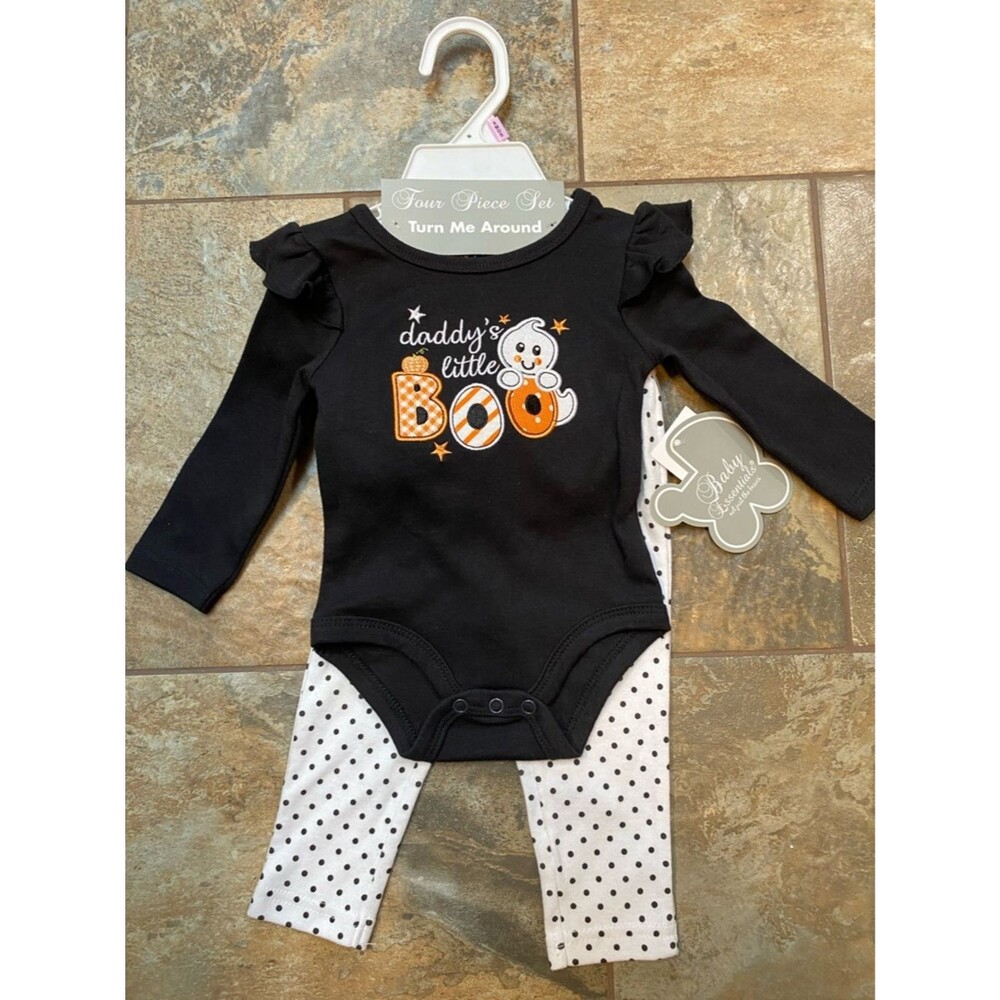 Baby Essentials Halloween Bodysuit 9M | Daddy's Little Boo Black White Infant On